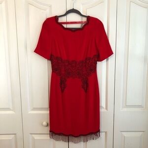 Vintage 80s Niteline Della Roufogali Red Beaded Velvet Strap Dress Size Small